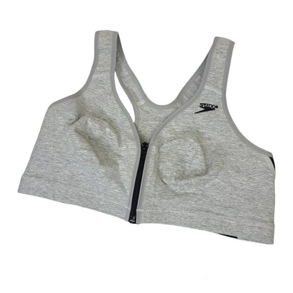 Vintage 90s Speedo Women's 38C Zip Up Grey Black Sports Bra - Picture 1 of 13